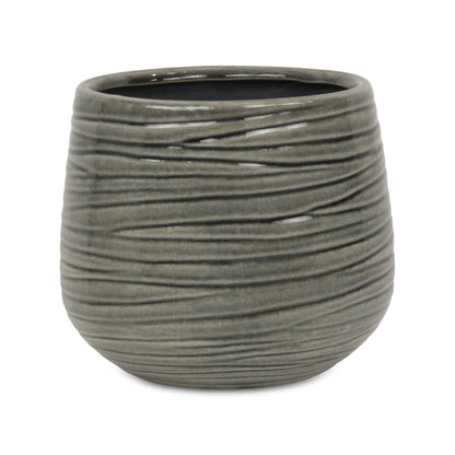 Fairloam Round Curved Wave Lined Pattern Ceramic Pot - Gray