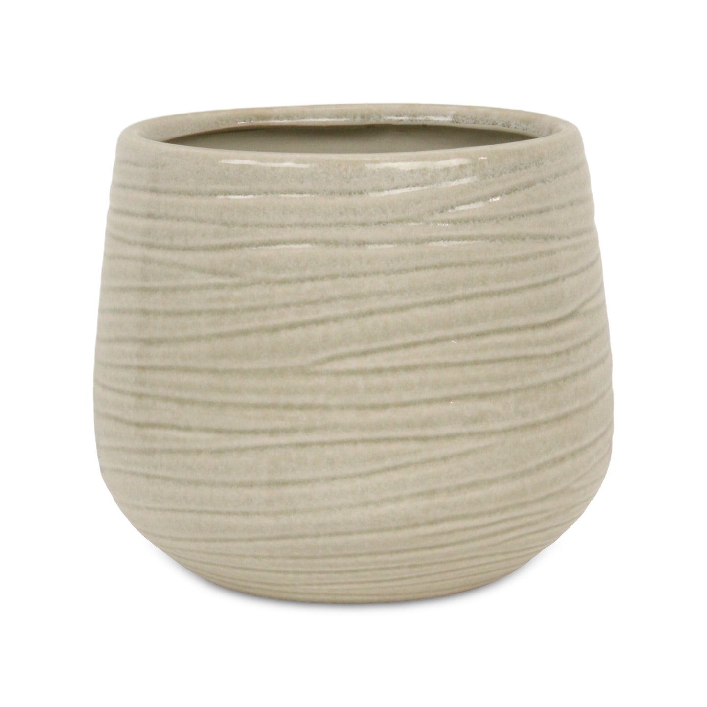 Fairloam Round Curved Wave Lined Pattern Ceramic Pot - White