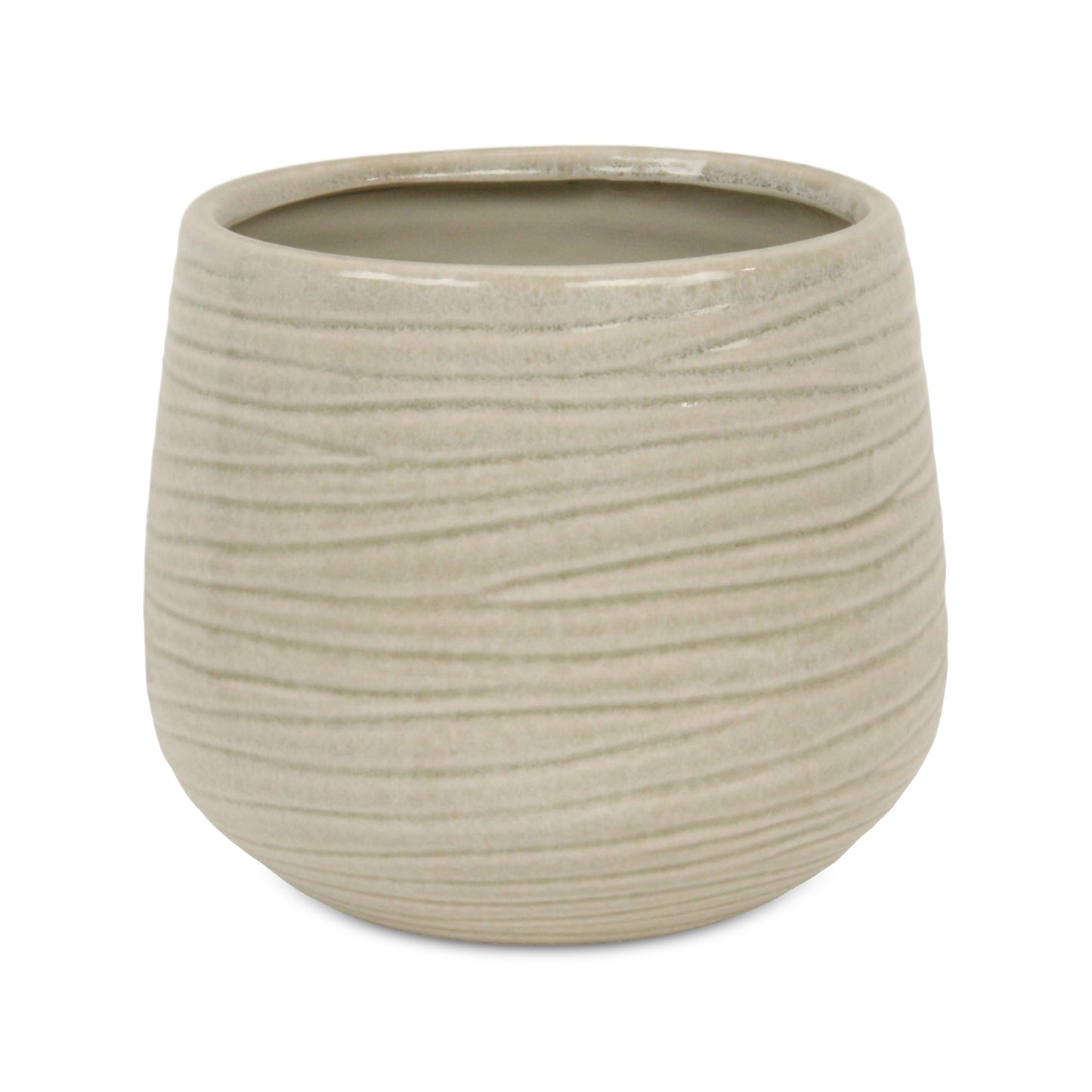 Fairloam Round Curved Wave Lined Pattern Ceramic Pot - White