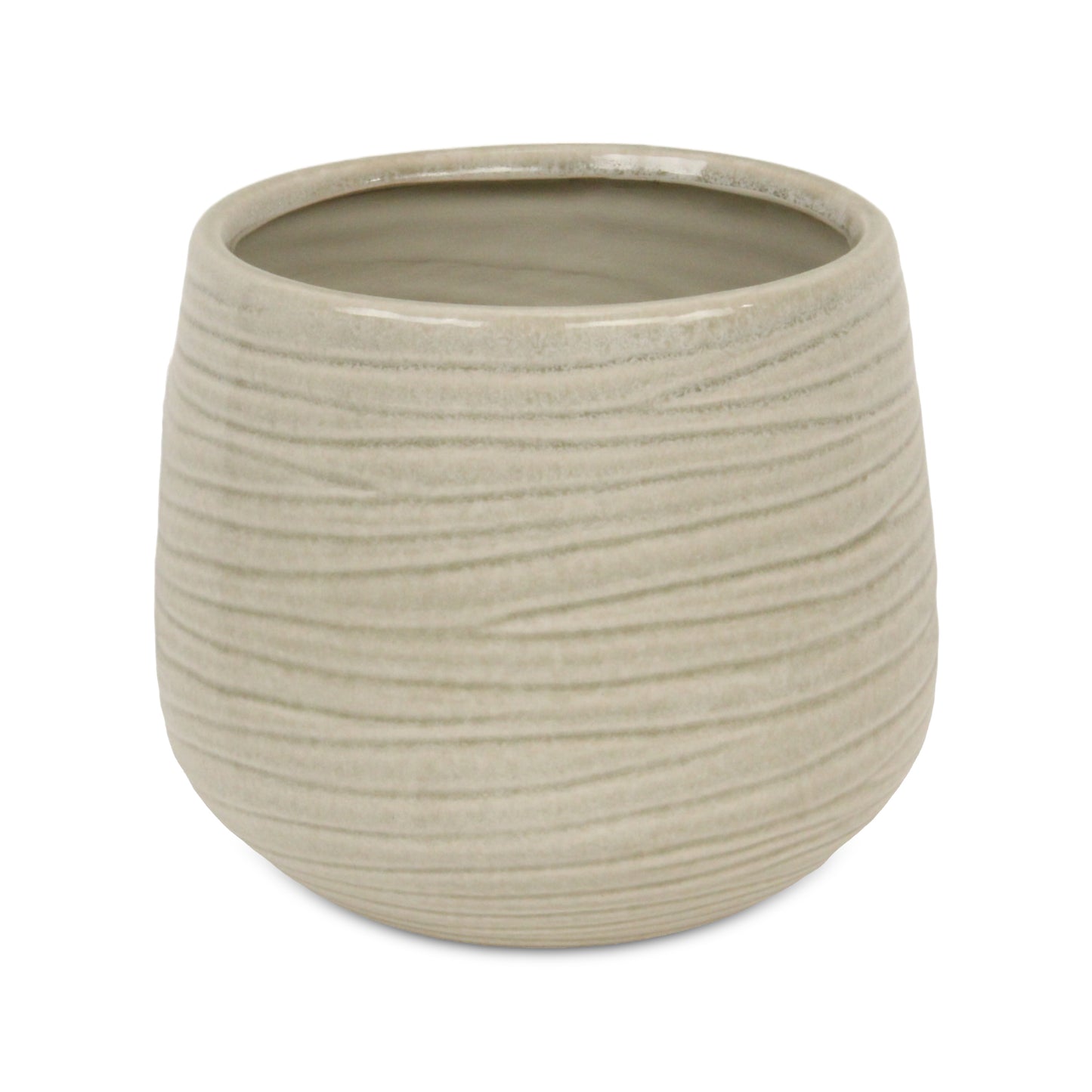 Fairloam Round Curved Wave Lined Pattern Ceramic Pot - White