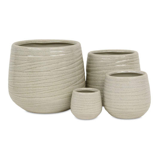 Fairloam Round Curved Wave Lined Pattern Ceramic Pot - White