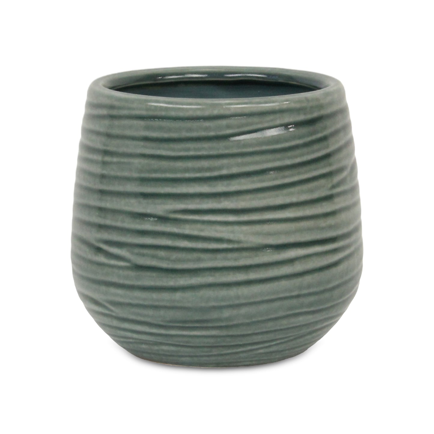 Fairloam Round Curved Wave Lined Pattern Ceramic Pot - Green