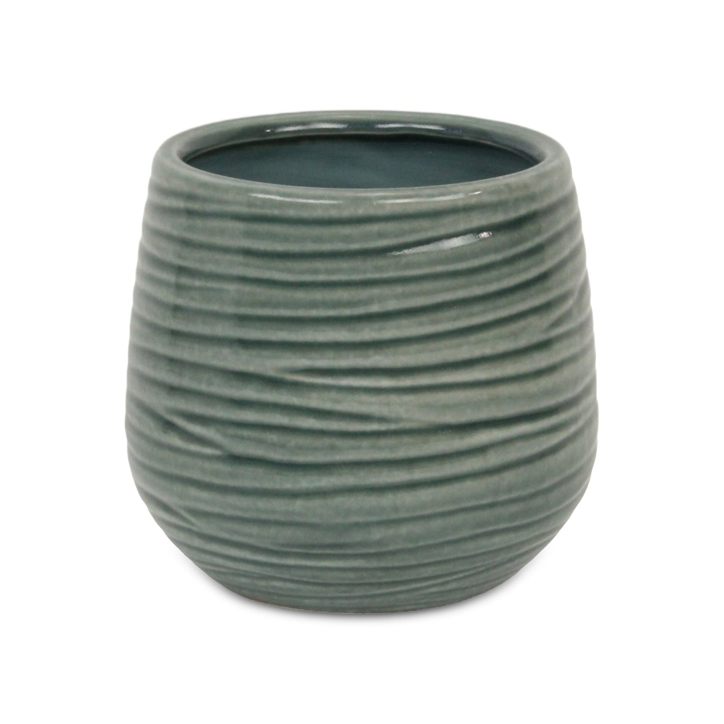 Fairloam Round Curved Wave Lined Pattern Ceramic Pot - Green