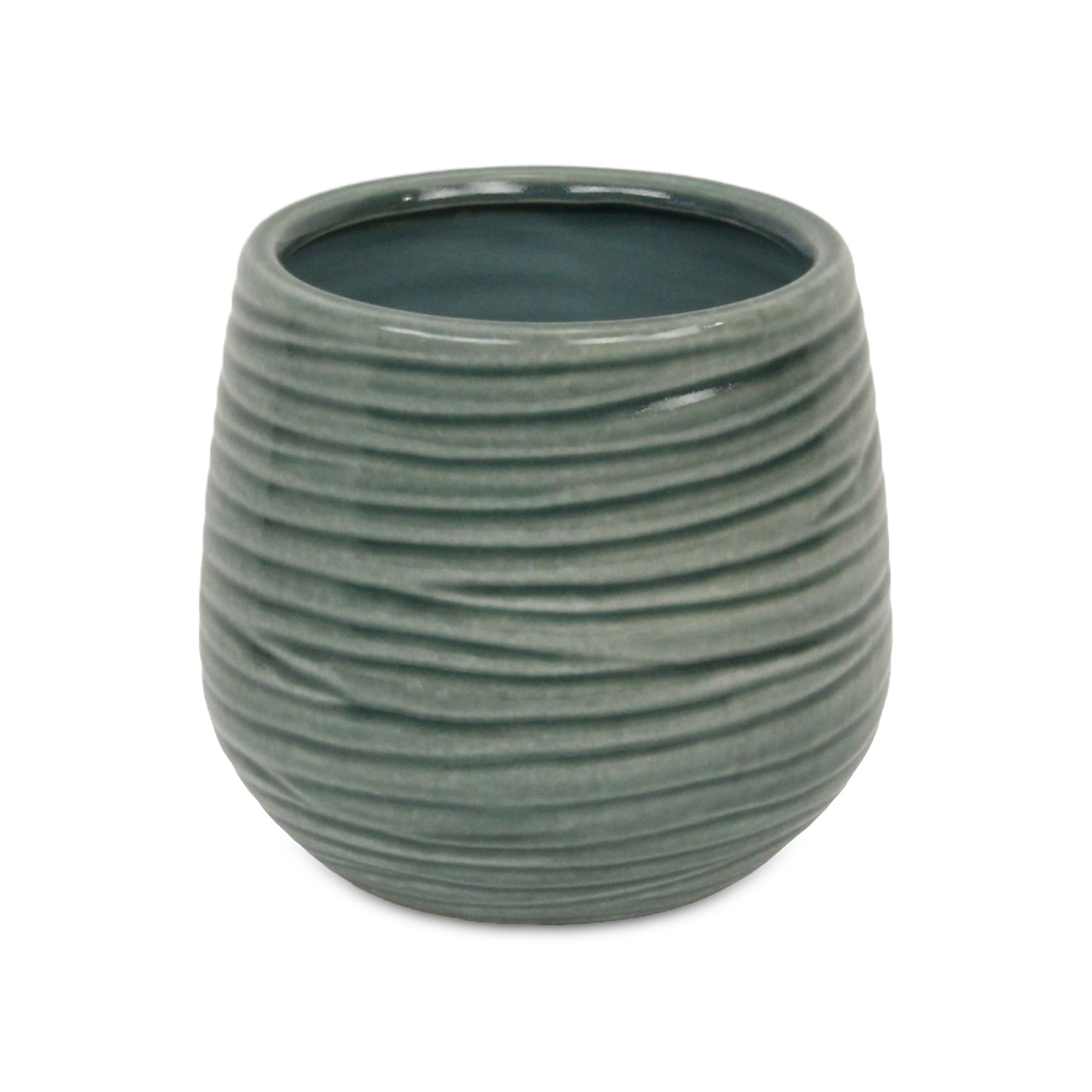 Fairloam Round Curved Wave Lined Pattern Ceramic Pot - Green