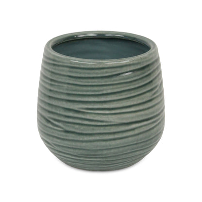 Fairloam Round Curved Wave Lined Pattern Ceramic Pot - Green