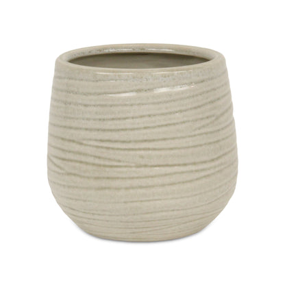 Fairloam Round Curved Wave Lined Pattern Ceramic Pot - White