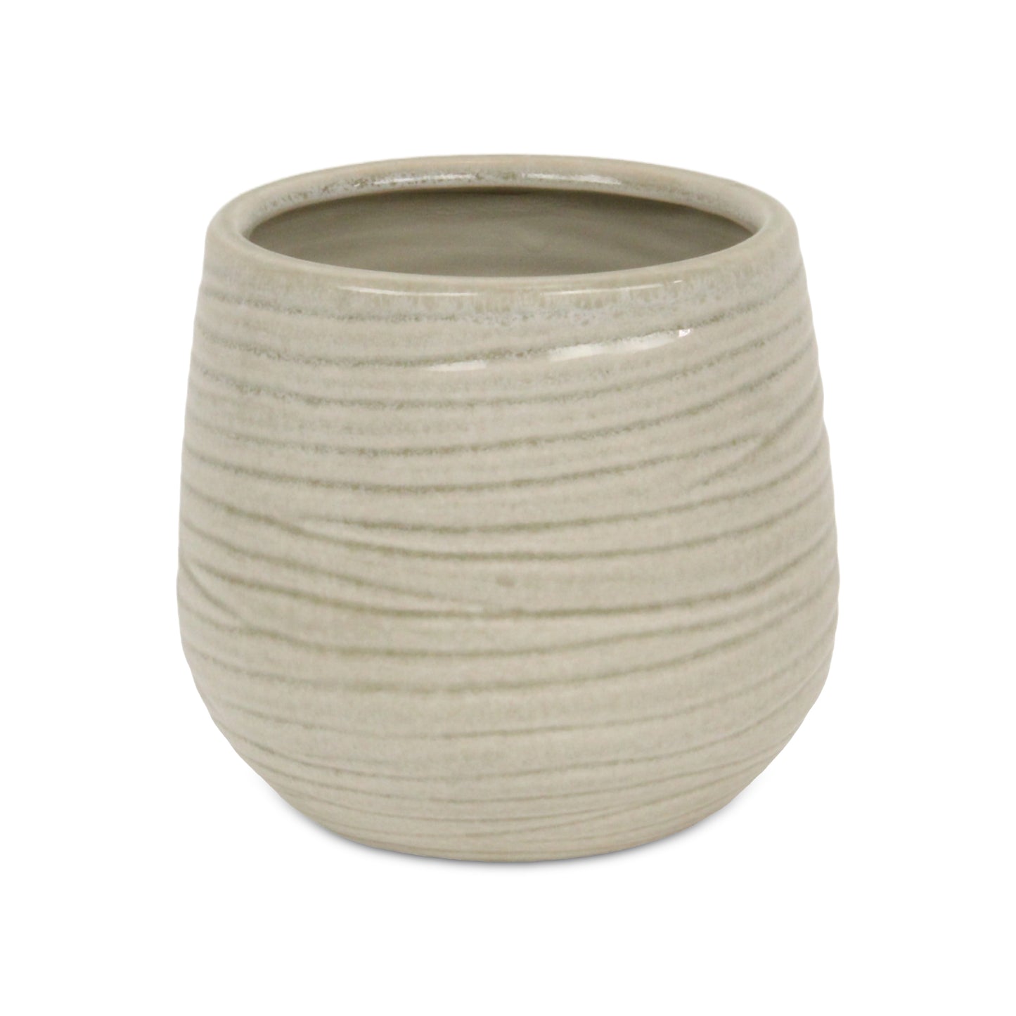 Fairloam Round Curved Wave Lined Pattern Ceramic Pot - White