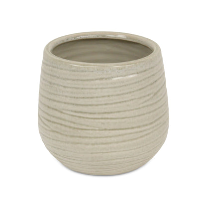 Fairloam Round Curved Wave Lined Pattern Ceramic Pot - White