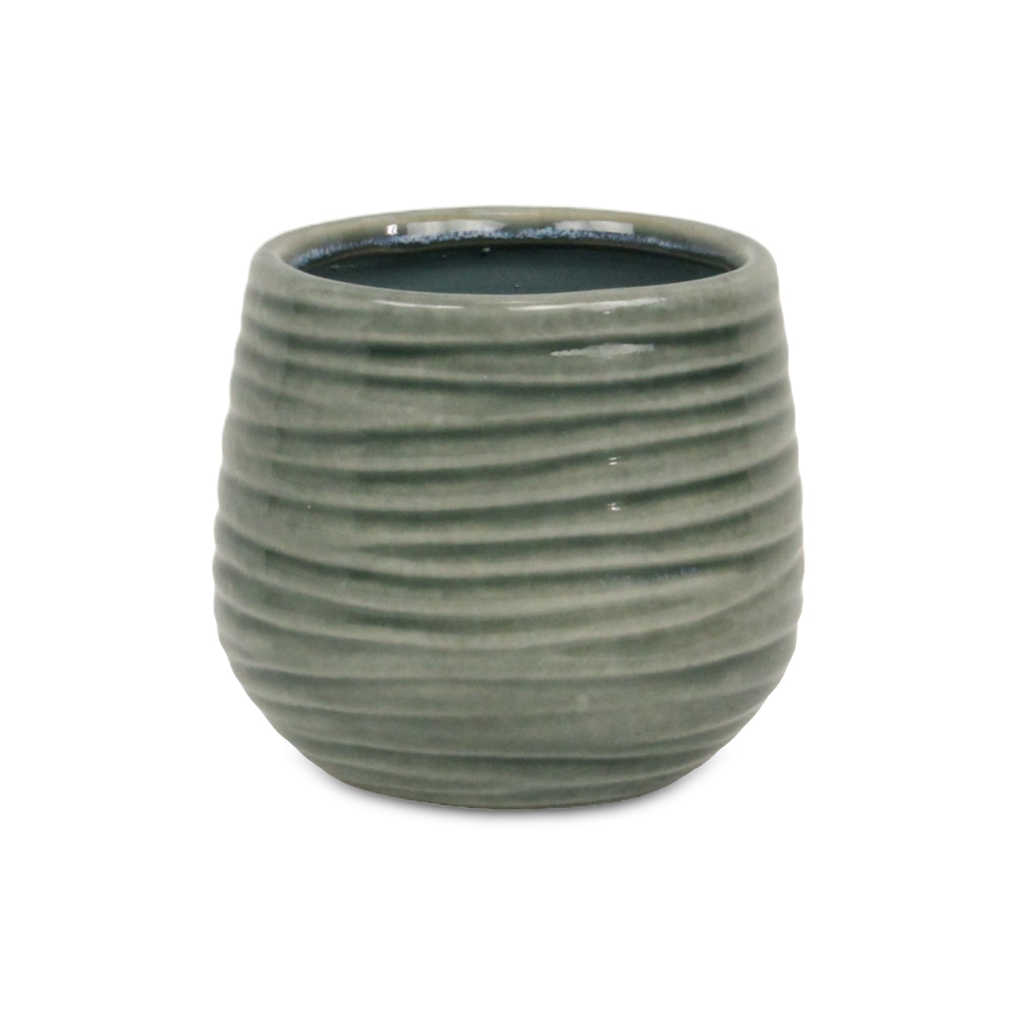 Fairloam Round Curved Wave Lined Pattern Ceramic Pot - Green