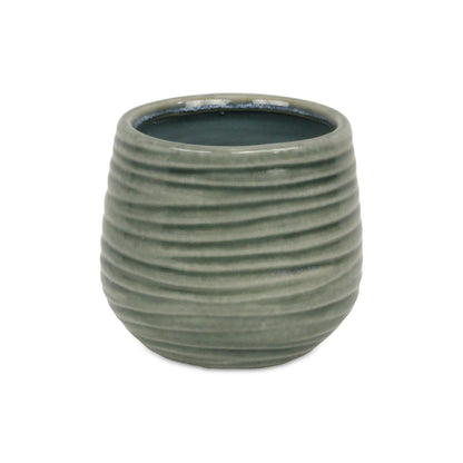 Fairloam Round Curved Wave Lined Pattern Ceramic Pot - Green