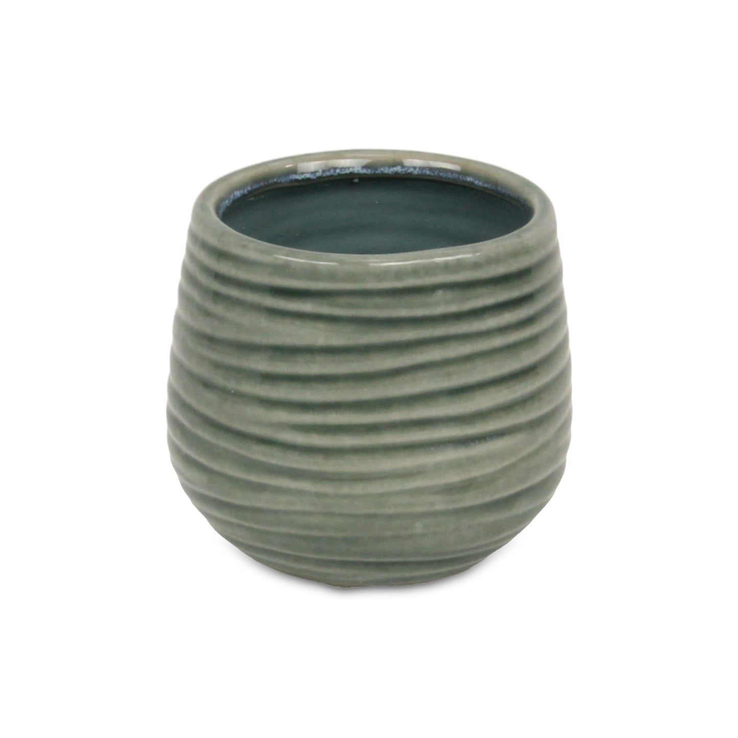 Fairloam Round Curved Wave Lined Pattern Ceramic Pot - Green