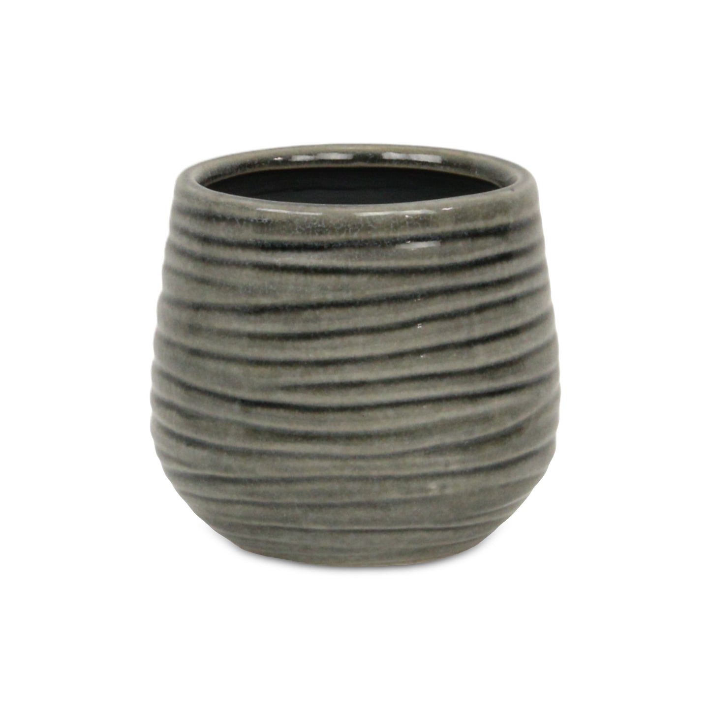 Fairloam Round Curved Wave Lined Pattern Ceramic Pot - Gray