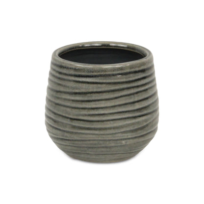 Fairloam Round Curved Wave Lined Pattern Ceramic Pot - Gray