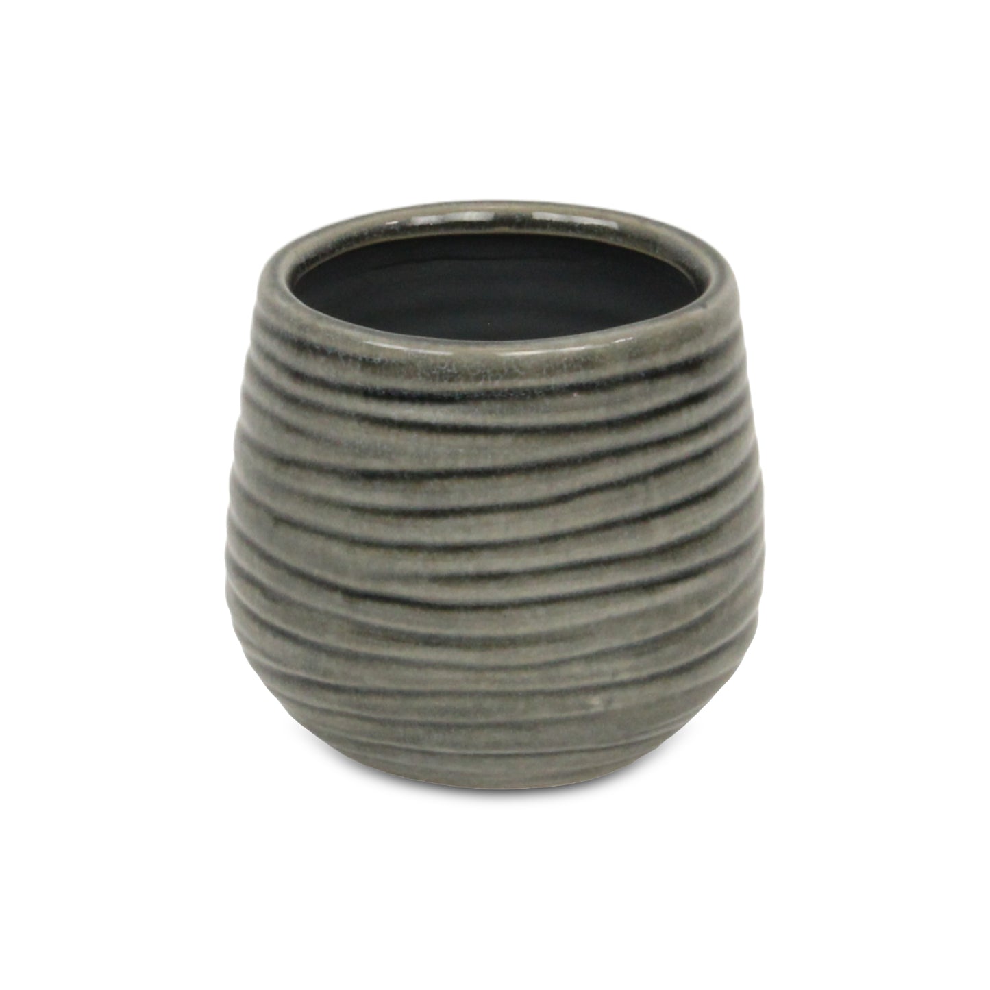 Fairloam Round Curved Wave Lined Pattern Ceramic Pot - Gray