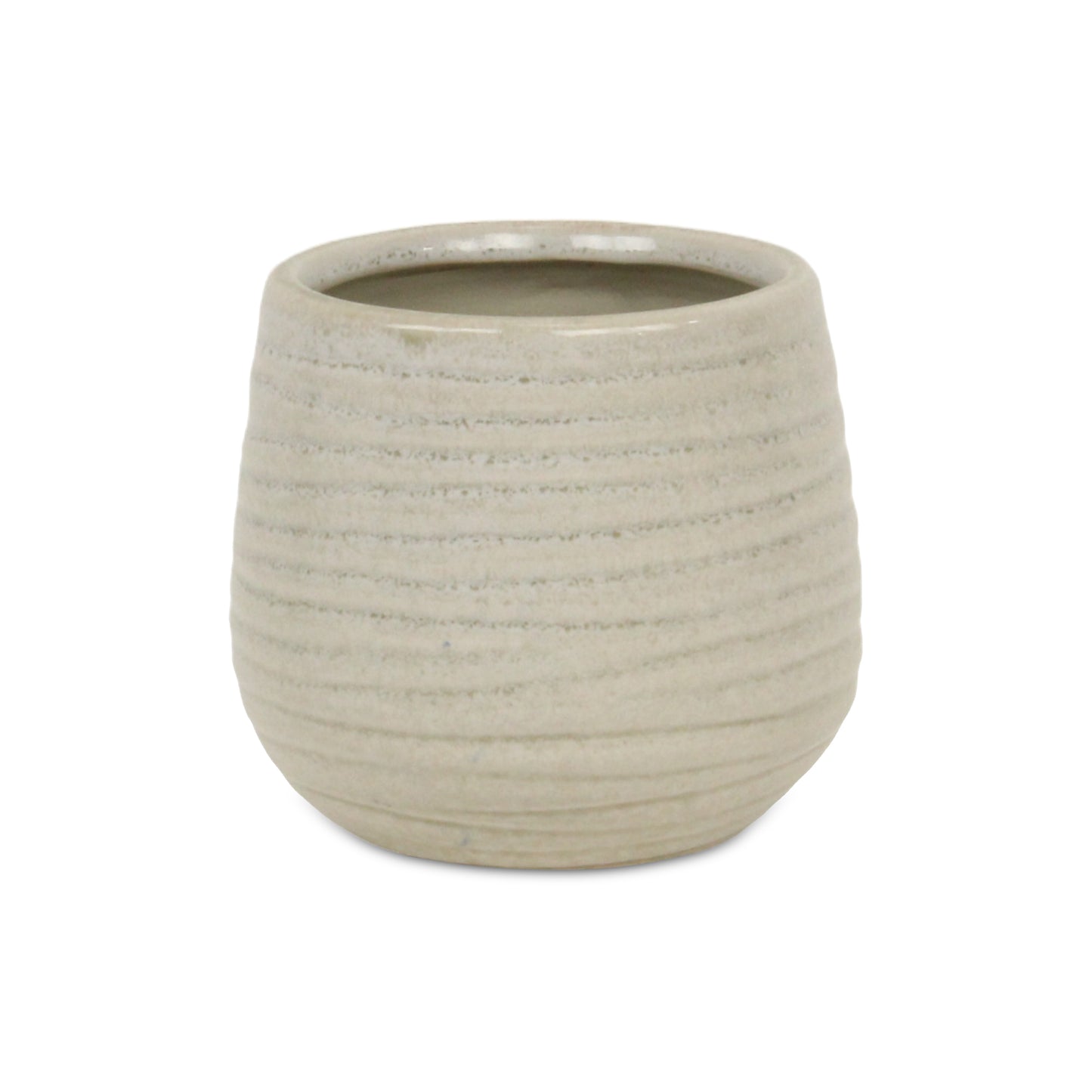 Fairloam Round Curved Wave Lined Pattern Ceramic Pot - White