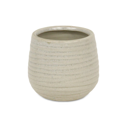 Fairloam Round Curved Wave Lined Pattern Ceramic Pot - White