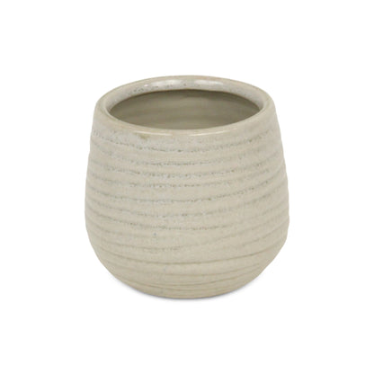 Fairloam Round Curved Wave Lined Pattern Ceramic Pot - White