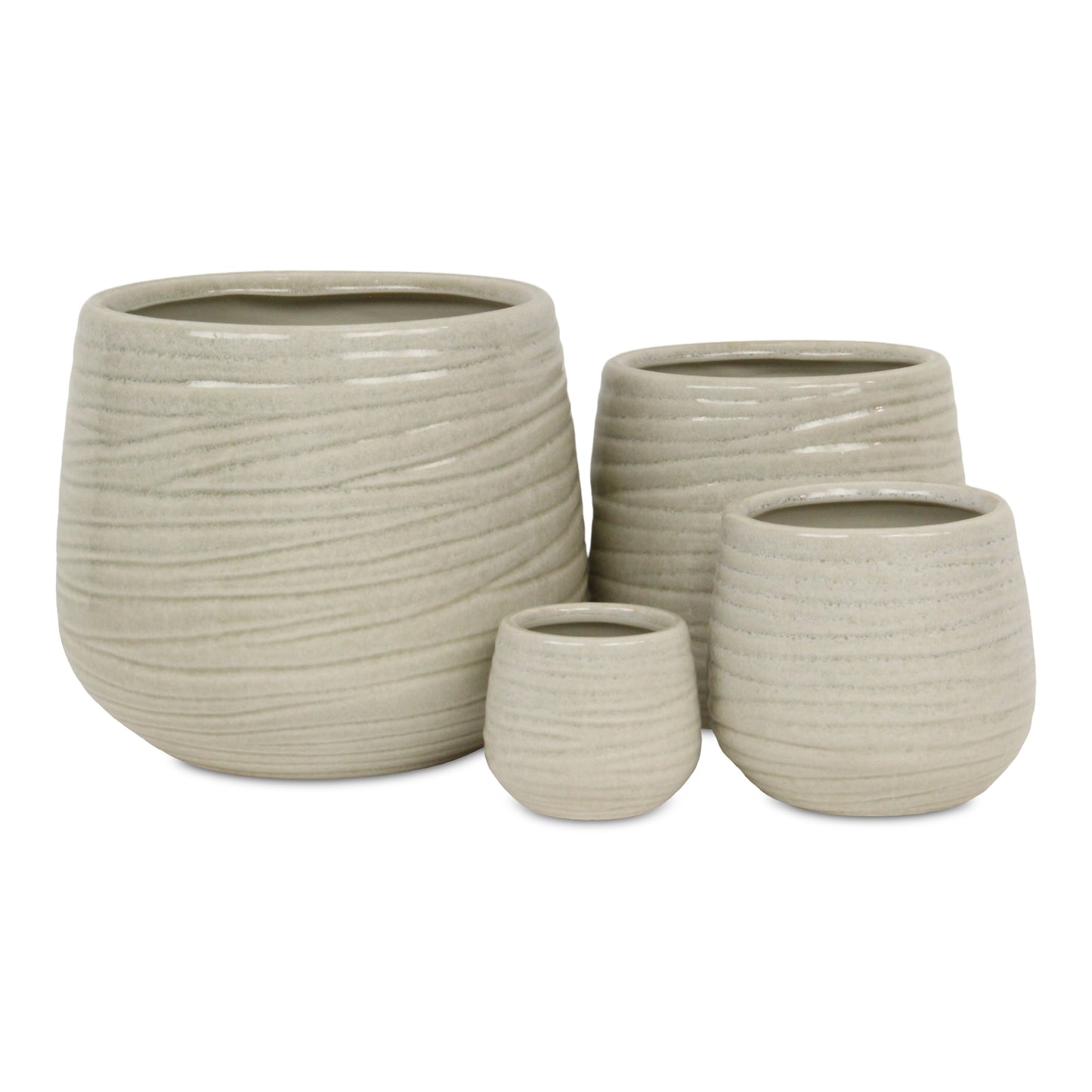 Fairloam Round Curved Wave Lined Pattern Ceramic Pot - White