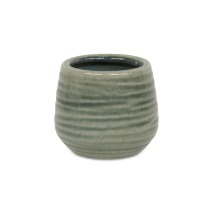 Fairloam Round Curved Wave Lined Pattern Ceramic Pot - Green