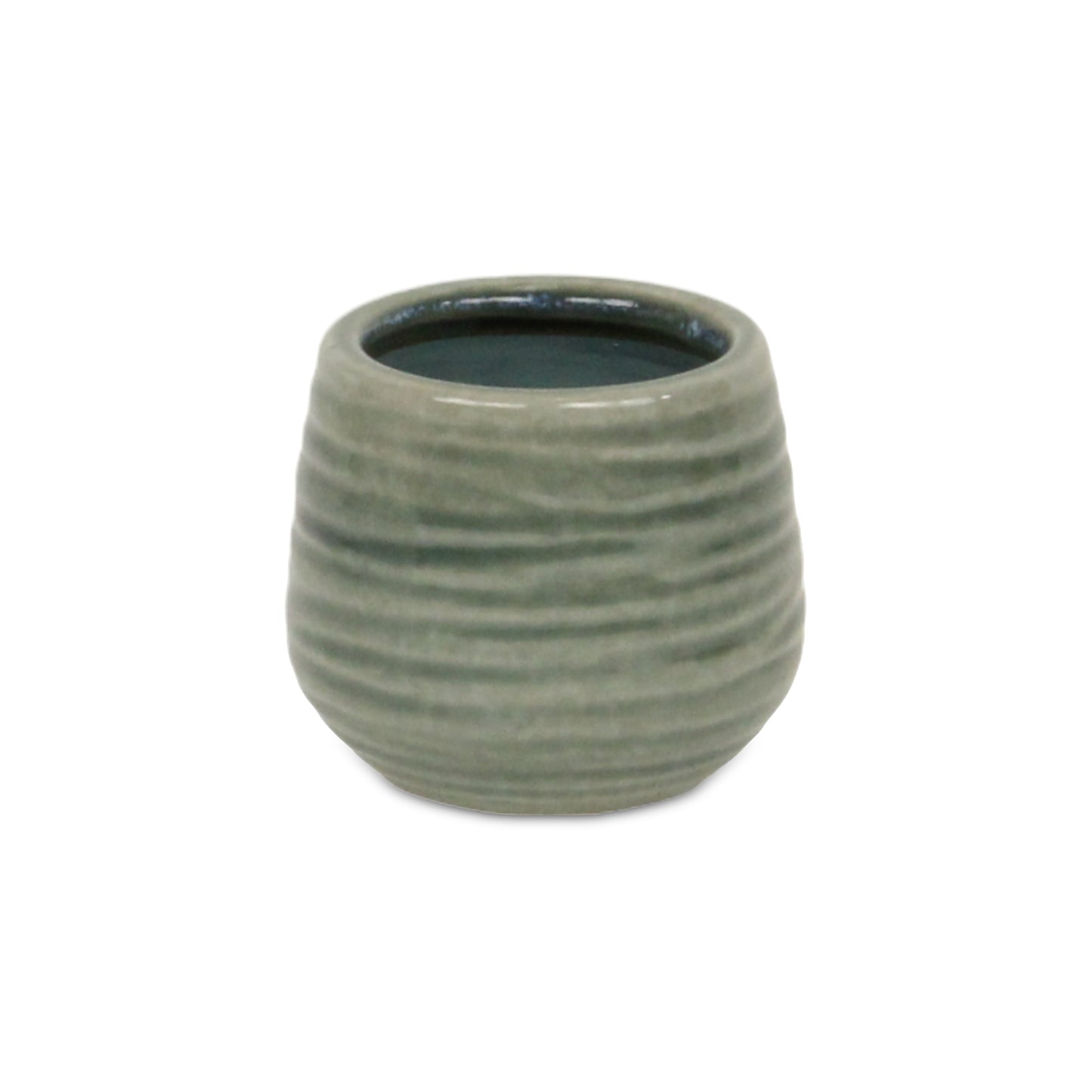 Fairloam Round Curved Wave Lined Pattern Ceramic Pot - Green