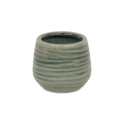 Fairloam Round Curved Wave Lined Pattern Ceramic Pot - Green