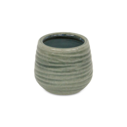 Fairloam Round Curved Wave Lined Pattern Ceramic Pot - Green