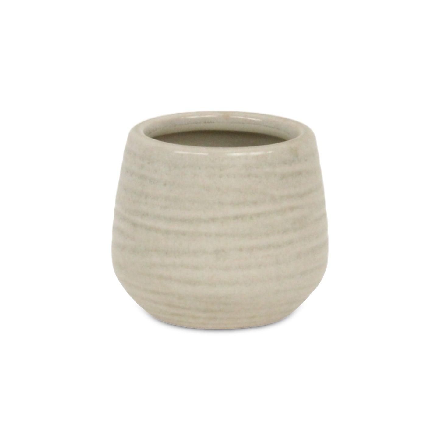 Fairloam Round Curved Wave Lined Pattern Ceramic Pot - White