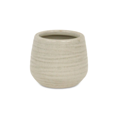 Fairloam Round Curved Wave Lined Pattern Ceramic Pot - White