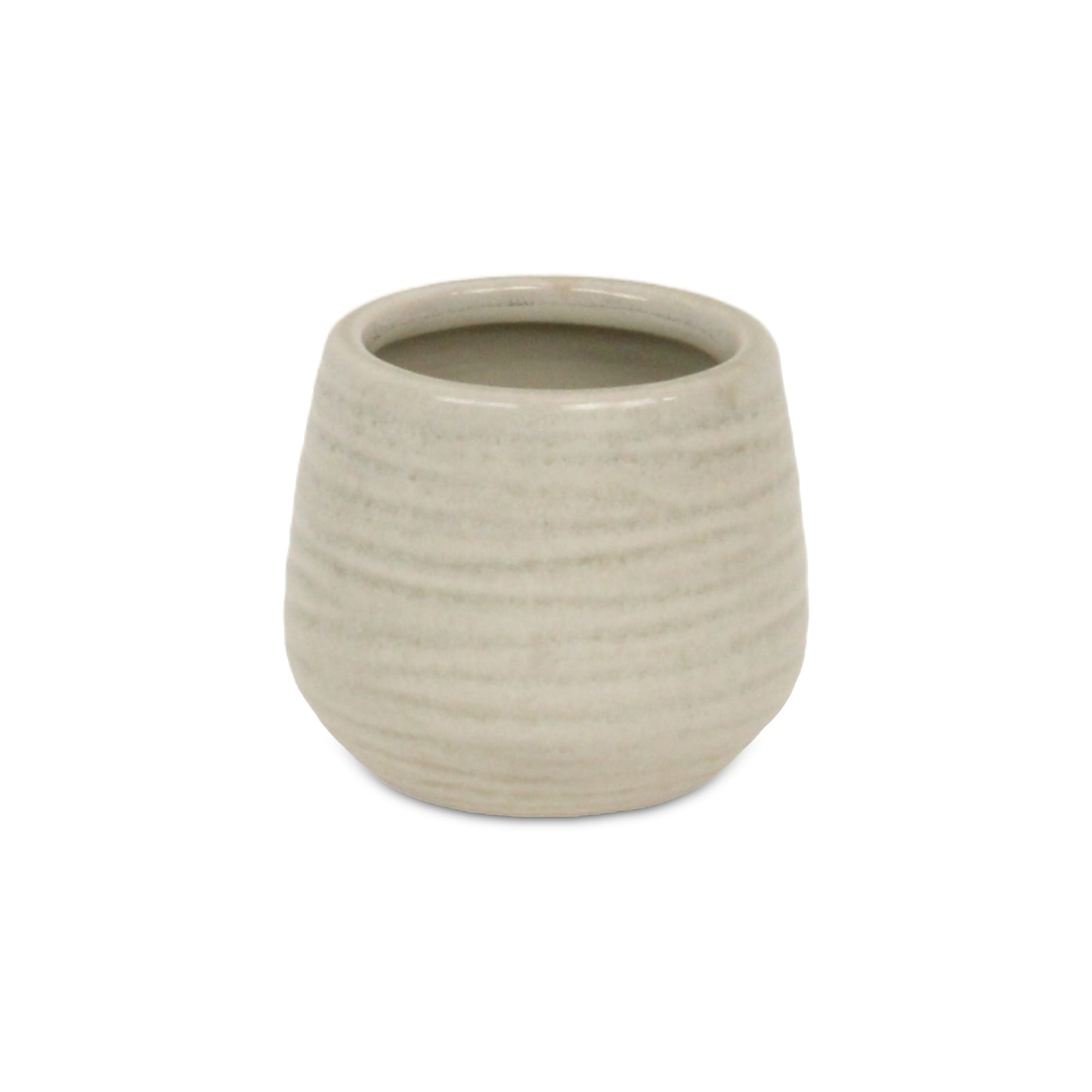 Fairloam Round Curved Wave Lined Pattern Ceramic Pot - White