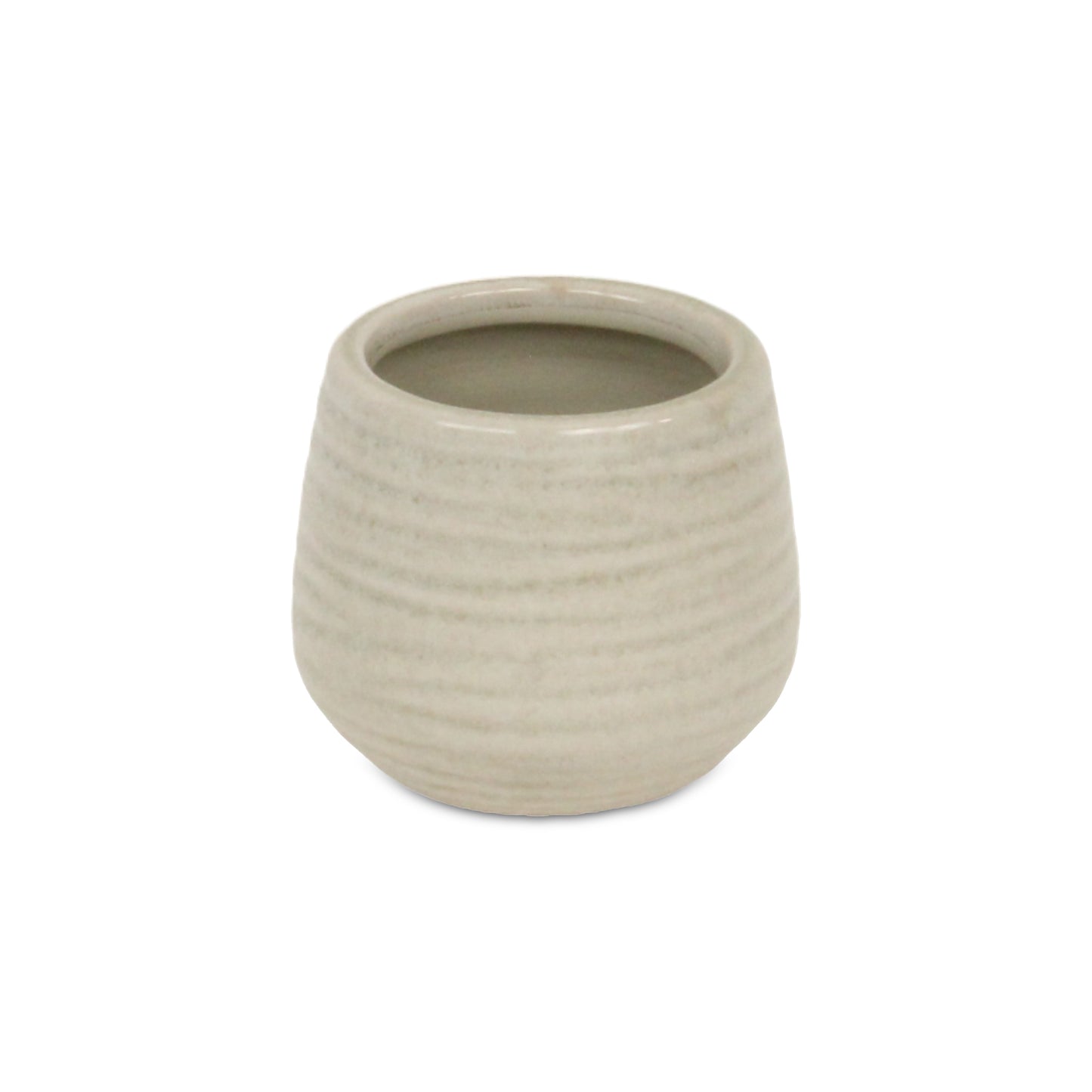 Fairloam Round Curved Wave Lined Pattern Ceramic Pot - White