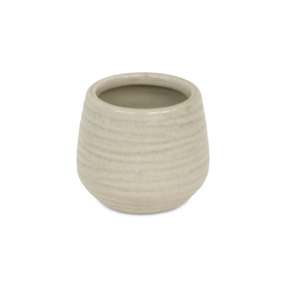 Fairloam Round Curved Wave Lined Pattern Ceramic Pot - White