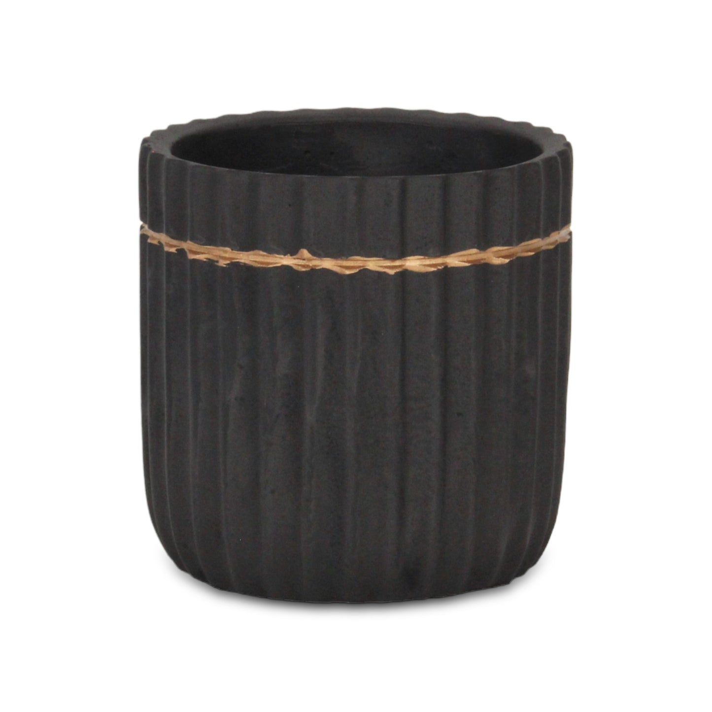 Aurine Round Gold Trimmed Ridged Ceramic Pot - Black