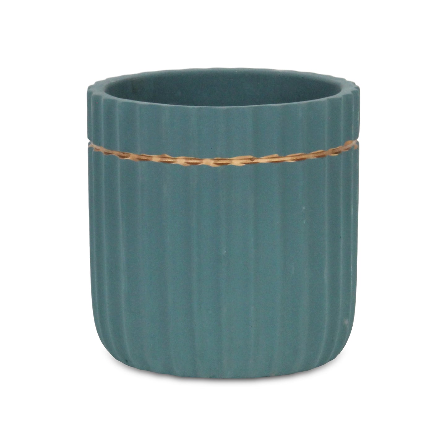 Aurine Round Gold Trimmed Ridged Ceramic Pot - Teal