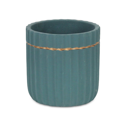 Aurine Round Gold Trimmed Ridged Ceramic Pot - Teal