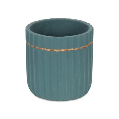 Aurine Round Gold Trimmed Ridged Ceramic Pot - Teal