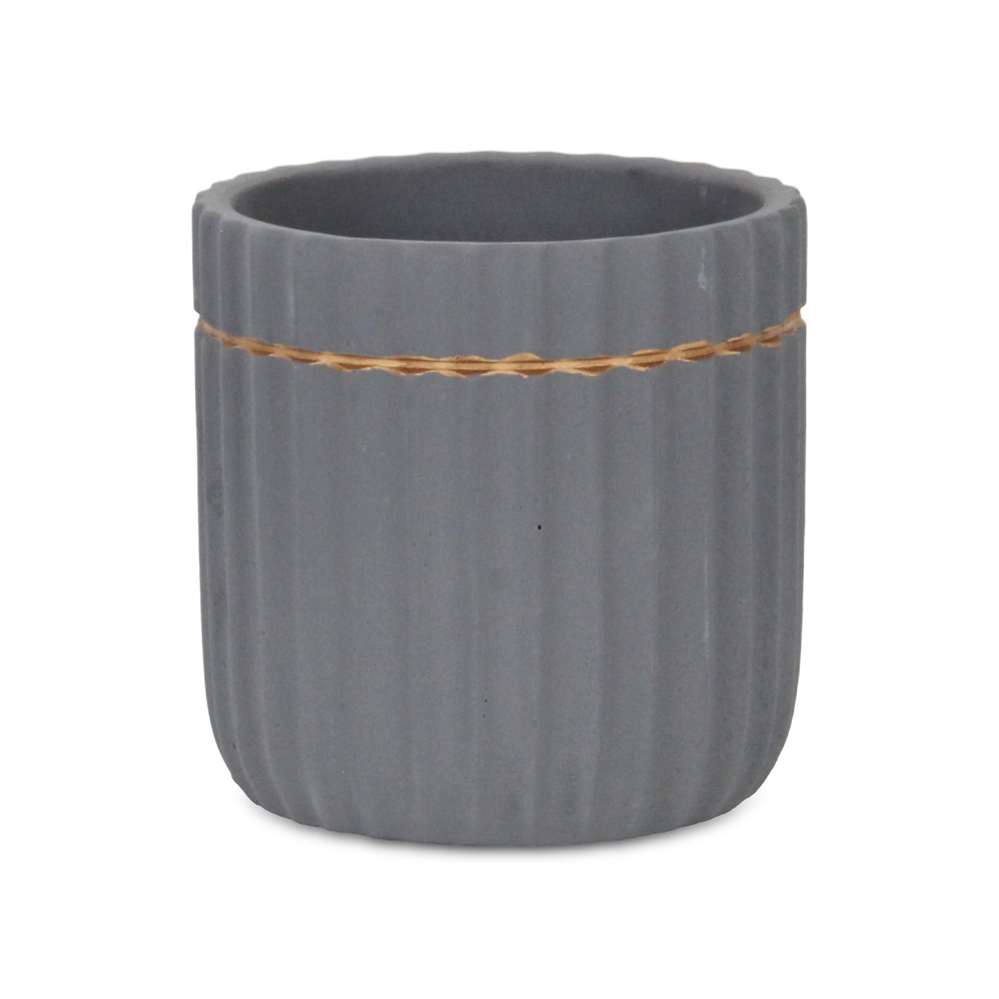 Aurine Round Gold Trimmed Ridged Ceramic Pot - Gray