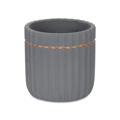 Aurine Round Gold Trimmed Ridged Ceramic Pot - Gray