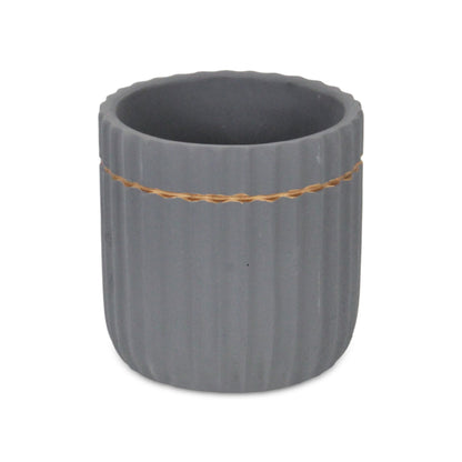 Aurine Round Gold Trimmed Ridged Ceramic Pot - Gray