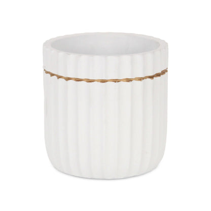 Aurine Round Gold Trimmed Ridged Ceramic Pot - White