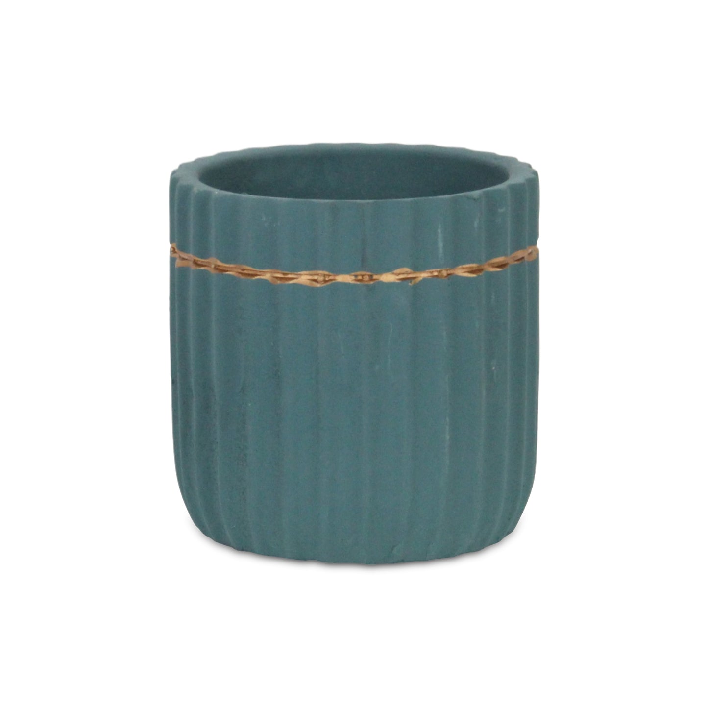 Aurine Round Gold Trimmed Ridged Ceramic Pot - Teal