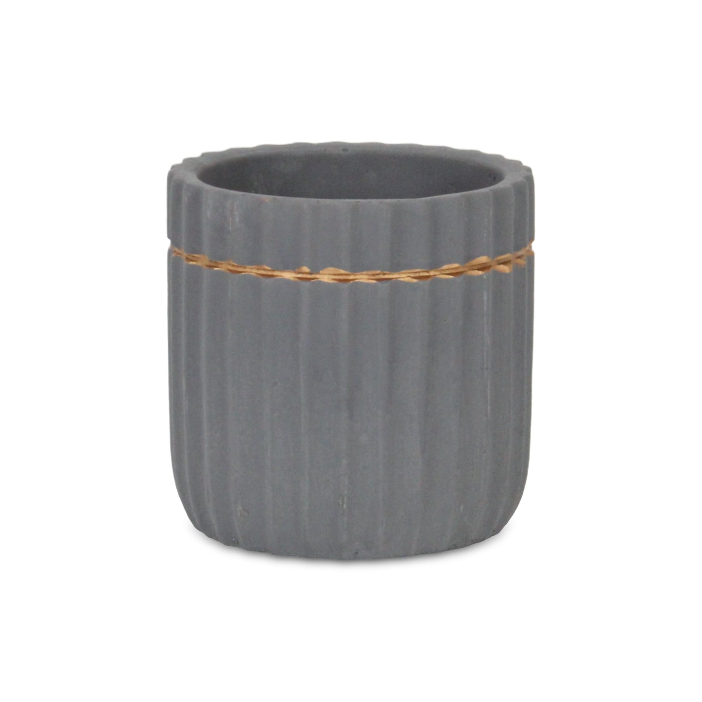 Aurine Round Gold Trimmed Ridged Ceramic Pot - Gray