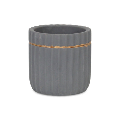 Aurine Round Gold Trimmed Ridged Ceramic Pot - Gray