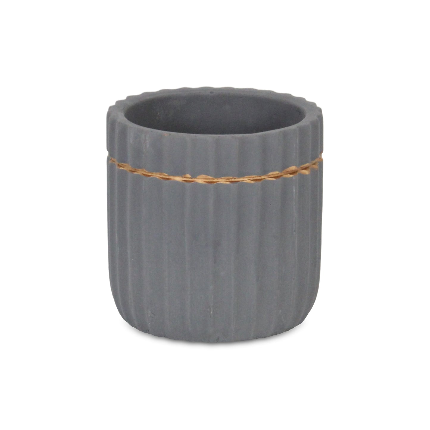 Aurine Round Gold Trimmed Ridged Ceramic Pot - Gray