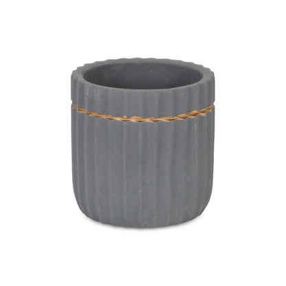 Aurine Round Gold Trimmed Ridged Ceramic Pot - Gray