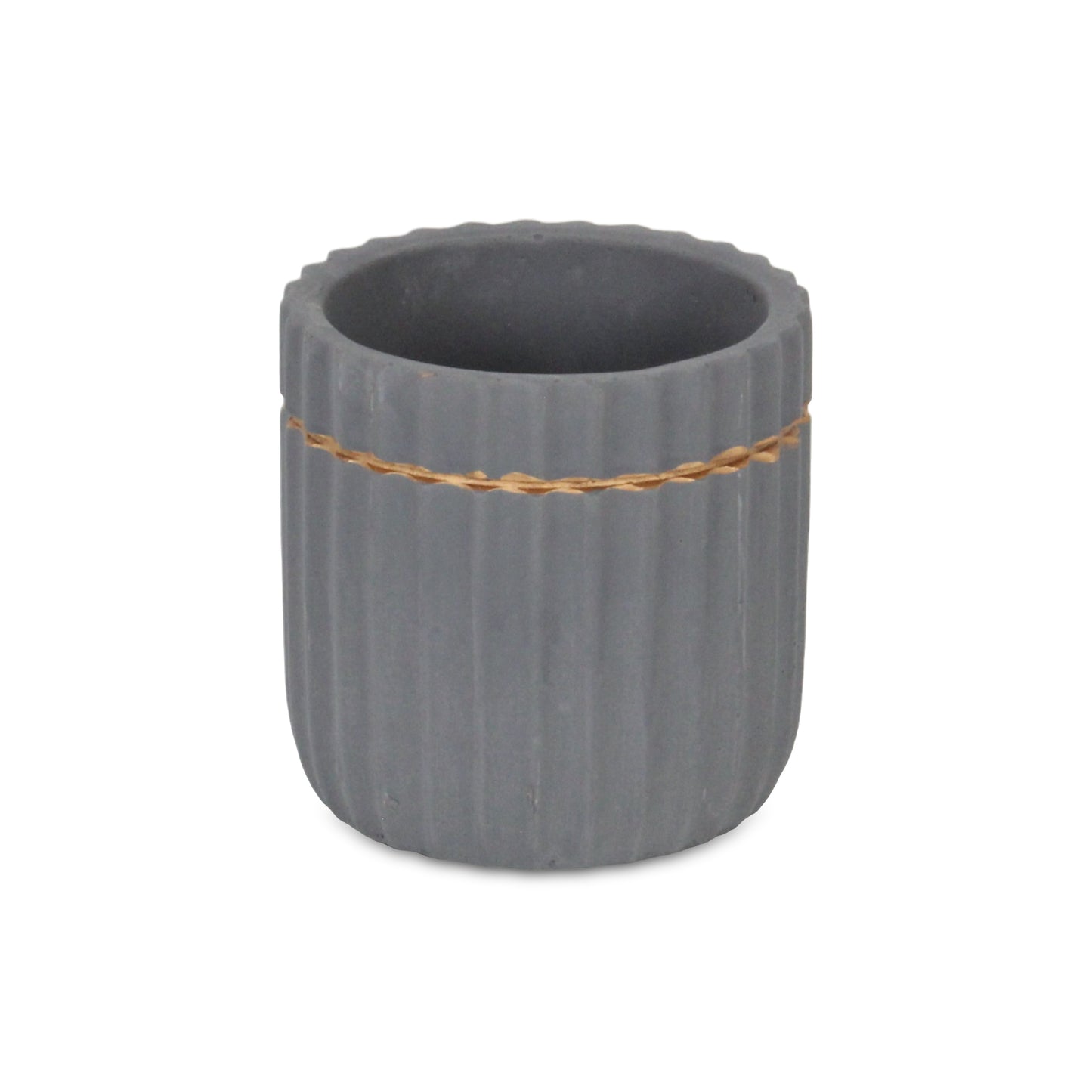 Aurine Round Gold Trimmed Ridged Ceramic Pot - Gray