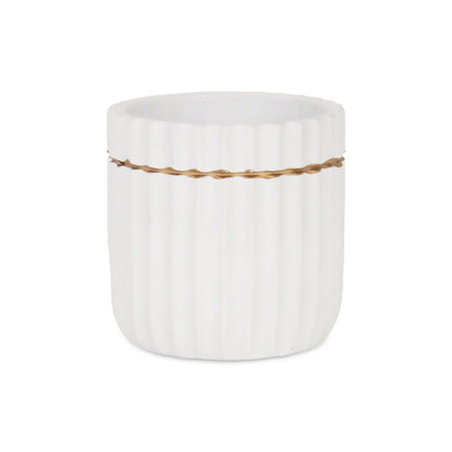 Aurine Round Gold Trimmed Ridged Ceramic Pot - White