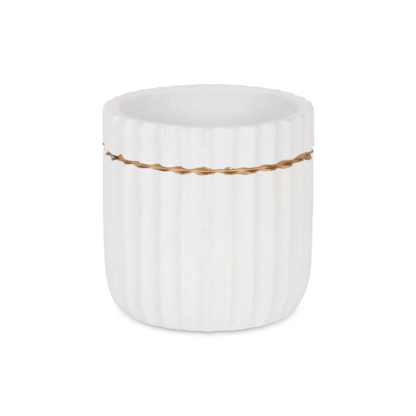 Aurine Round Gold Trimmed Ridged Ceramic Pot - White