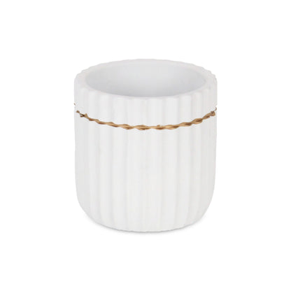 Aurine Round Gold Trimmed Ridged Ceramic Pot - White