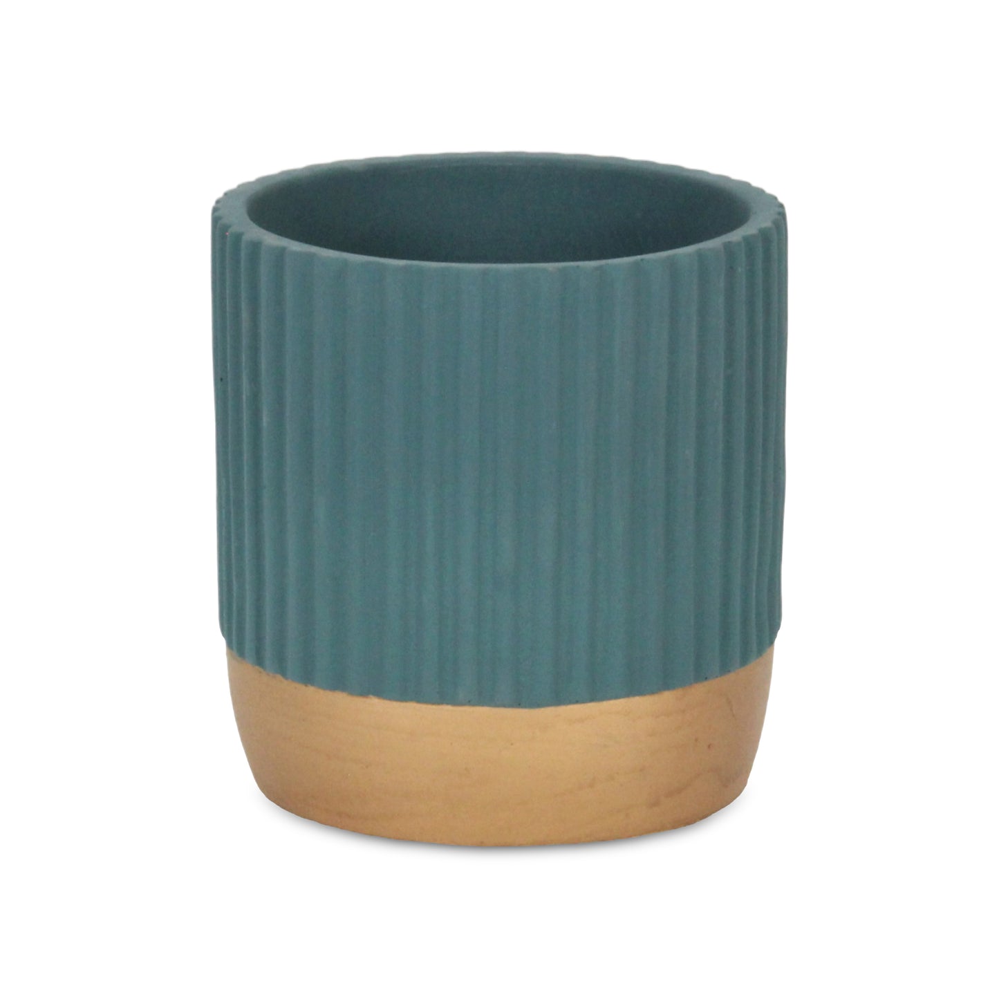 Aurone Round Ridged Ceramic Pot with Gold Finished Base - Teal