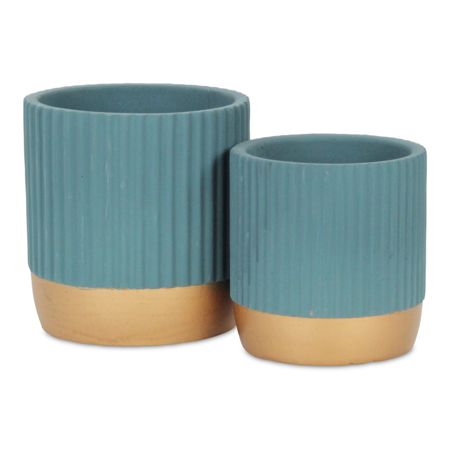 Aurone Round Ridged Ceramic Pot with Gold Finished Base - Teal